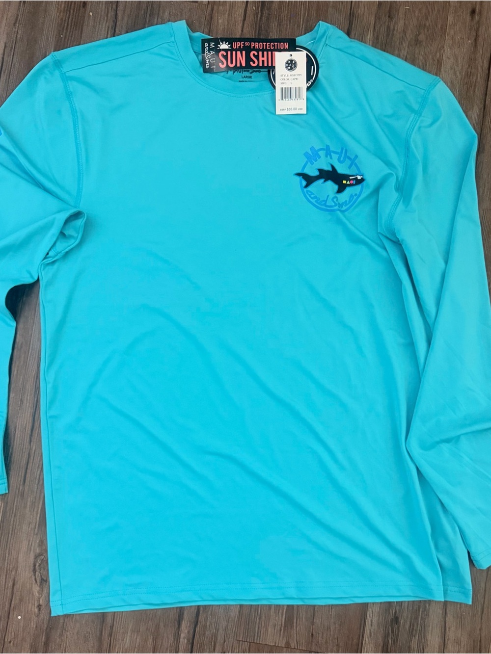 Maui and Sons Capri Blue Shark Logo Performance Long Sleeve